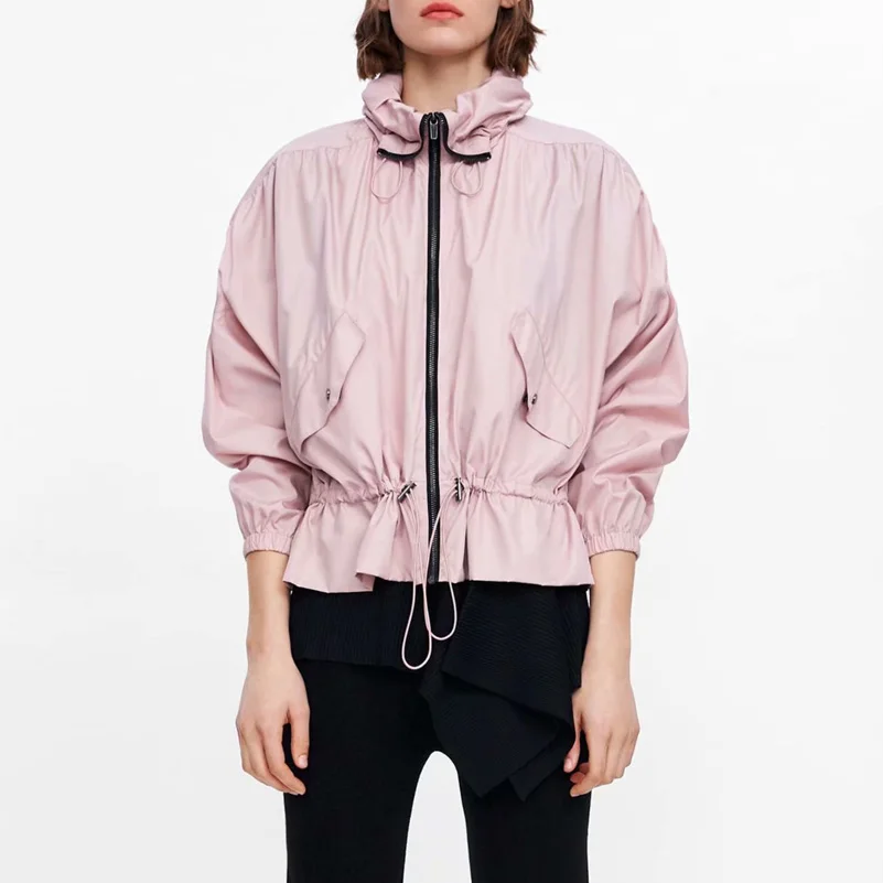 YNZZU Casual Solid Pink Kvinders Jakke med sportstøj 2019 Nye Smarte Hætte med Lange Ærmer Løs Kvindelige Solcreme Pels Outwears AO980 2