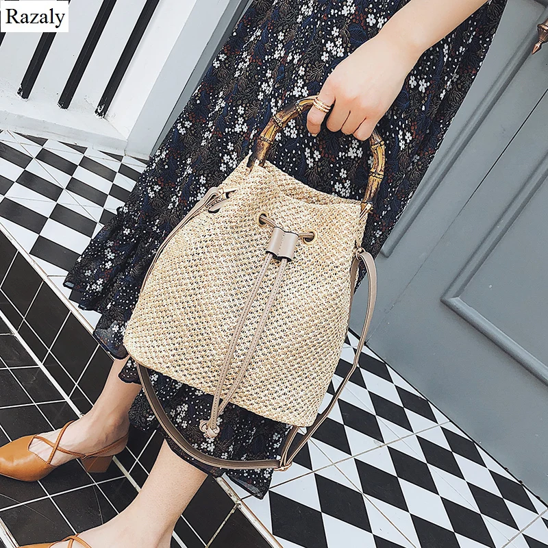 Razaly mærke japansk koreansk stil kvinder halm spand tote bambus håndtaske små vintage kæde attachétasker sommer strand designer taske 2