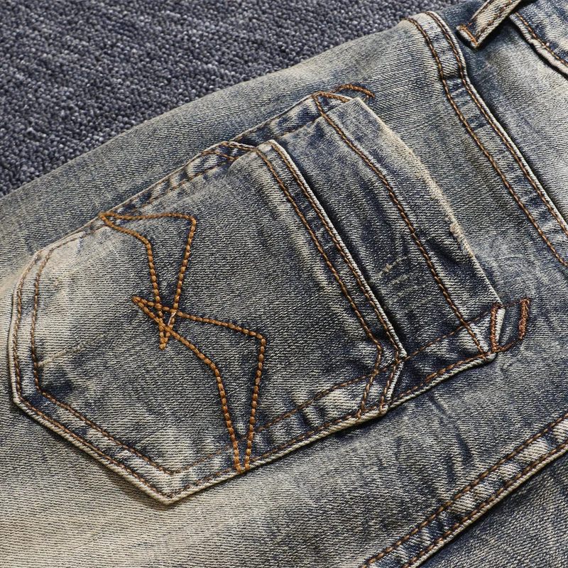 Italiensk Stil Og Mode Til Mænd, Jeans Retro Gul Vasket Vintage Designer Jeans Mænd Streetwear Strække Klassisk Slim Jeans Til Mænd 2