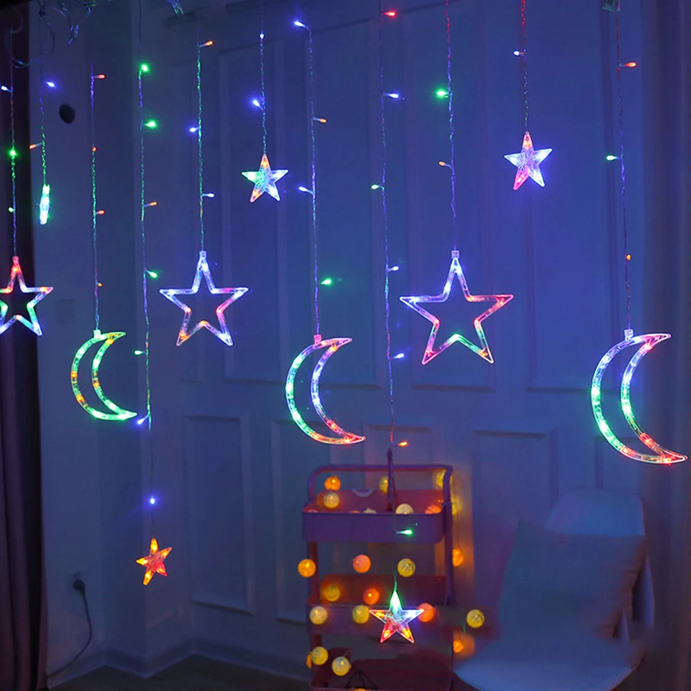 Moon Star-Lampe LED-Lampe String Ins julelys Udsmykning Ferie Lys Gardin Lampe Bryllup Neon Lanterne 220v fe lys 2