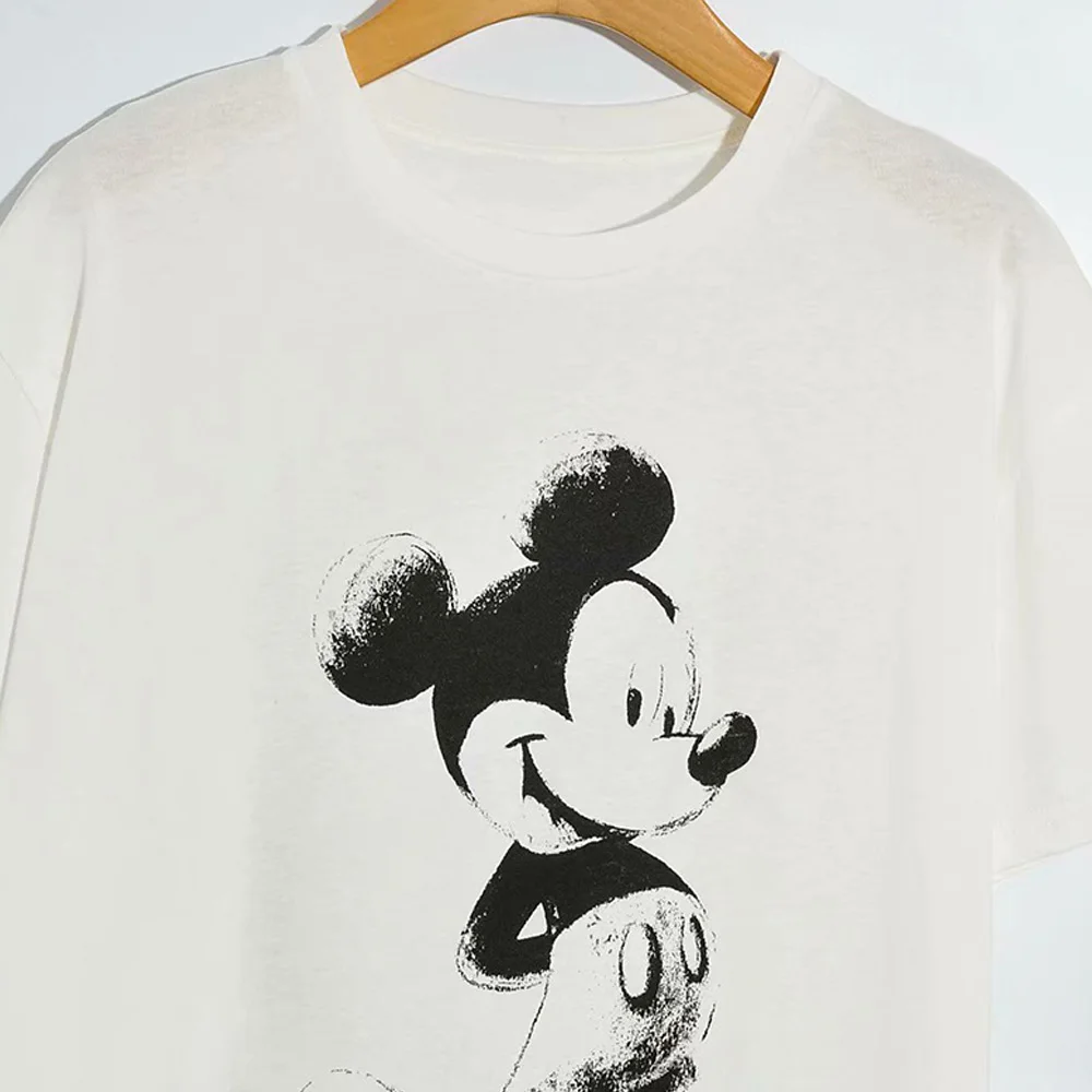 Disney T-Shirt Mode Mickey Mouse Skitse Tegnefilm Print Korte Ærmer O-Hals Harajuku Kvinder Bomuld Korea Kvindelige Tee Toppe Hvid 2