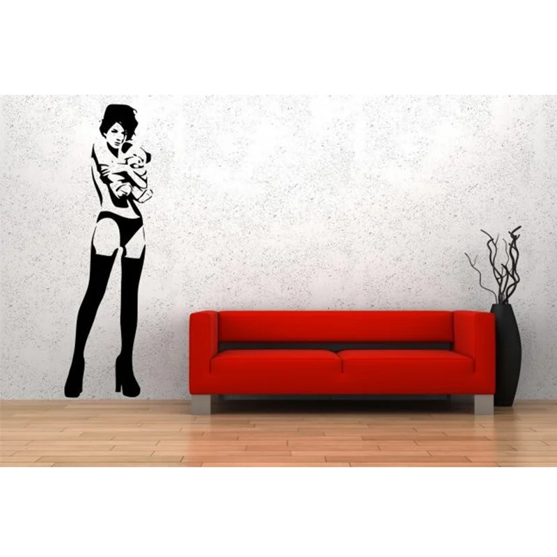 Gratis Forsendelse Street Art Banksy Indretning - Banksy Sexet Pige Med Bamse Wall Sticker 2