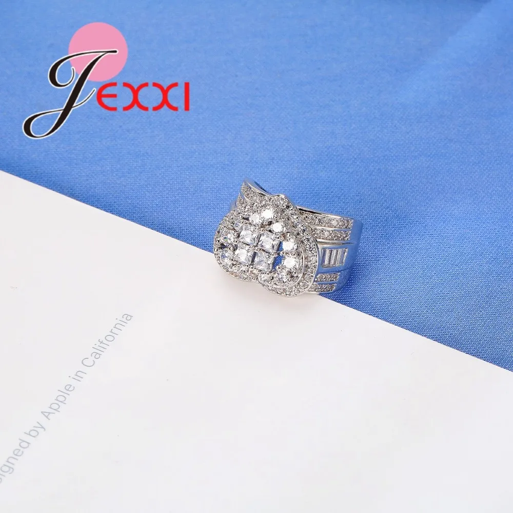 Luksus Kærlighed Hjerte Design Finger Ringe banet Micro Cubic Zircon Sterling Sølv 925 Smykker til Kvinder, Piger Gave 2