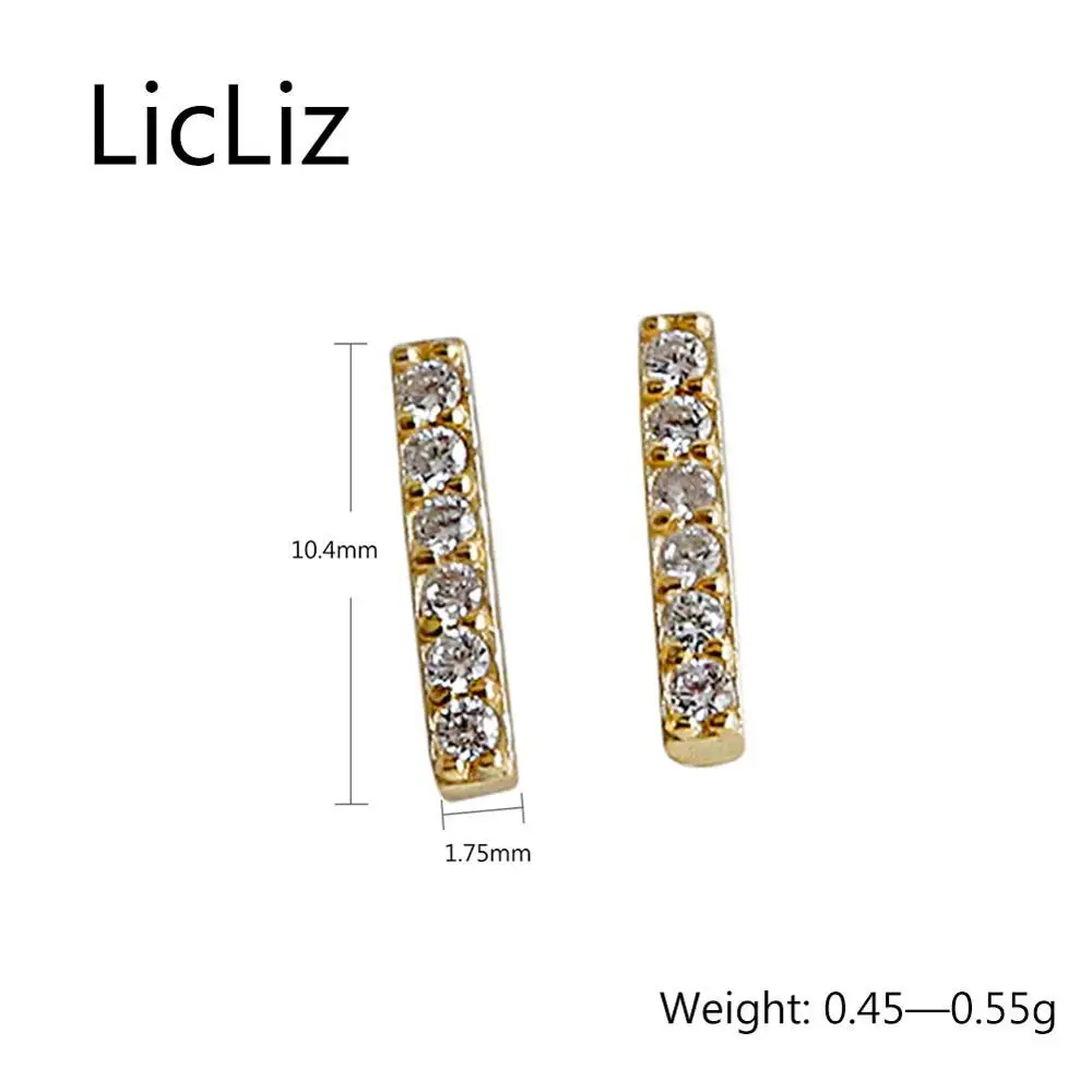 LicLiz Nye 925 Sterling Sølv Zircon Diamond Bar Stud Øreringe til Kvinder ZIRKONIA Krystal, Guld Geometriske Smykker LE0523 2