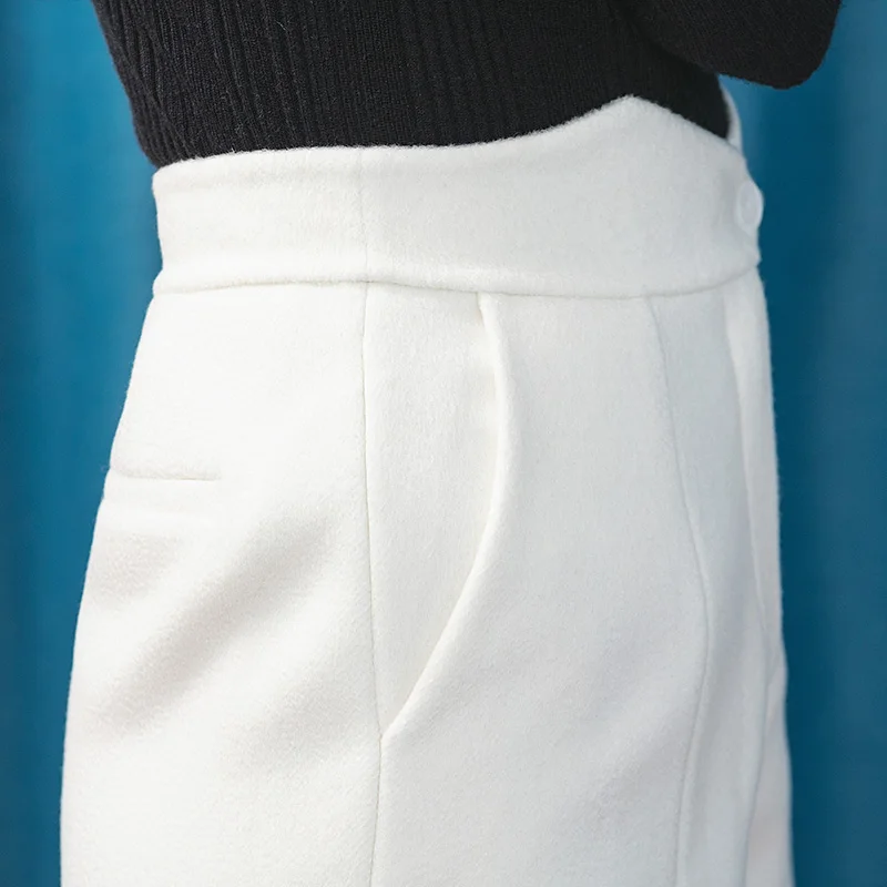 VOA snedækket plateau dobbelt-sidet lille cashmere en spænde skrå slip lomme udsøgt vilde ren hvid cashmere shorts SK992 2