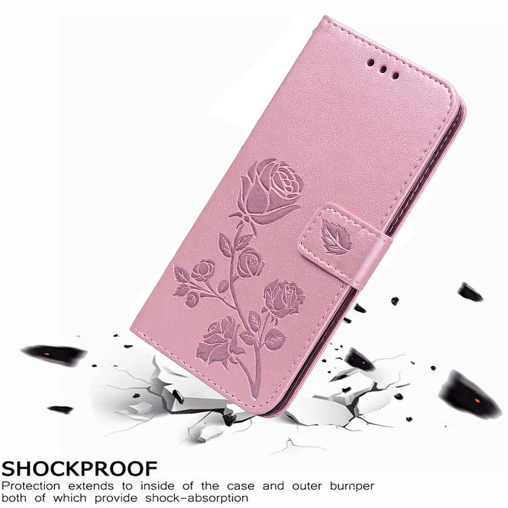 Luksus Læder Flip Book style Tilfældet for Xiaomi Mi 6X / Mi A2 Lite Rose Flower Pung Stå Kortholderen Tilfælde Phone Taske 2