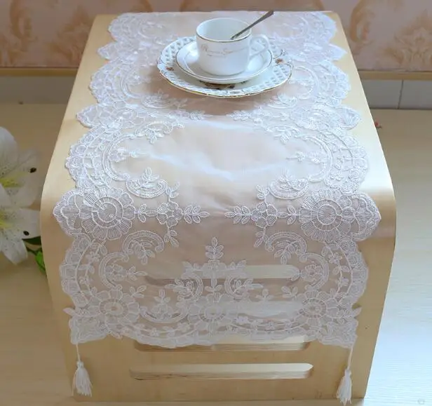 Moderne hvidt Broderi bed bordløber stofbetræk flag spise Blonder te og dug køkken Jul Bryllup indretning 2