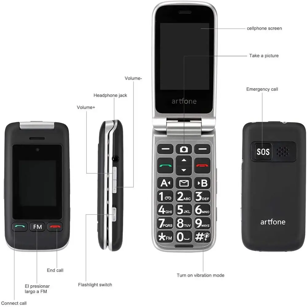 Artfone C10 Flip Store Knap Mobiltelefon,Senior Mobiltelefon med Oplader og Stor Skærm for Ældre(2G) 2
