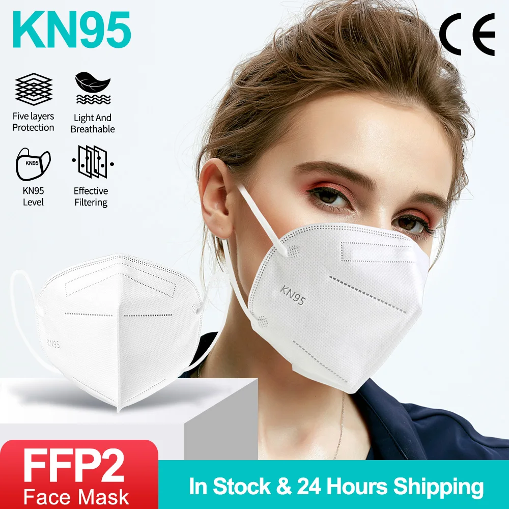 5 Lag FFP2 MASKE Voksen Sort KN95 Stof Maske, Mascarillas Beskyttende Mund Ansigt Maske KN95 Filter Åndedrætsværn FFP2MASK Masque 2