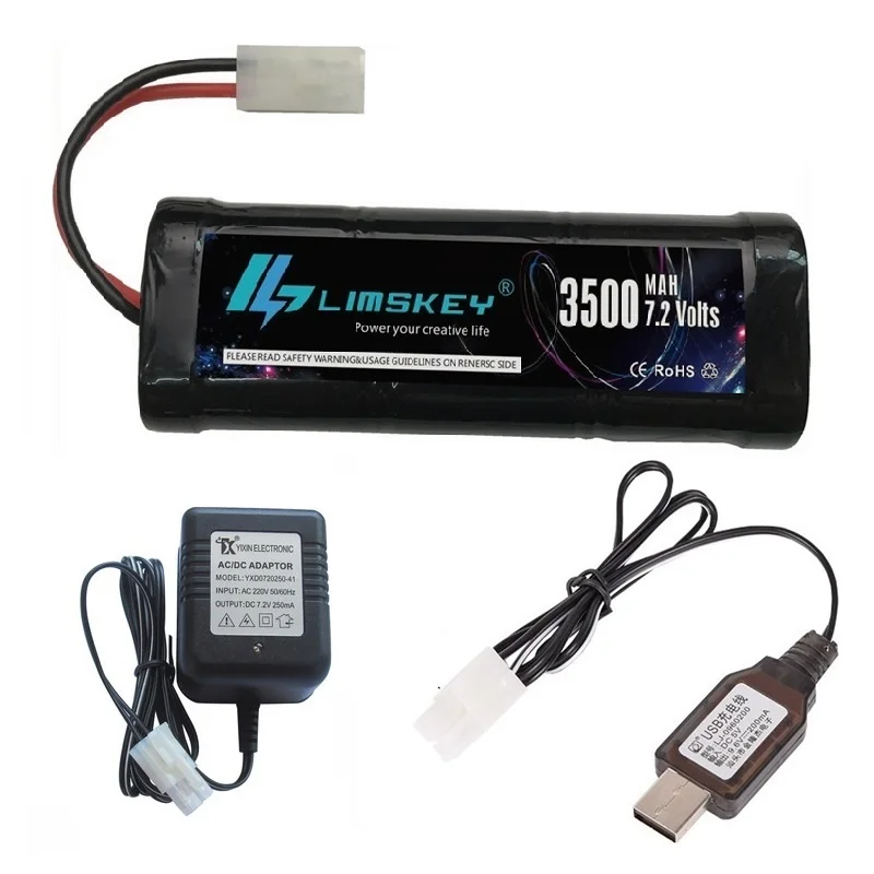 7.2 V Genopladeligt Batteri 7,2 v 3500mAh 500mAhNi-MH 7,2 v USB Oplader med Tamiya-Stik Kep-2p Stik til RC Racing Biler, Både, 2
