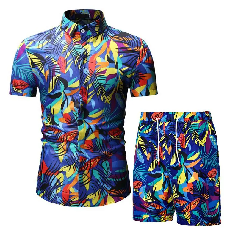 26color Mænd Hawaii Casual Sæt Mode 2 STK Sved Passer kortærmet shirt+Shorts Sæt Mandlige Træningsdragt sommerferie Sportsuit 2