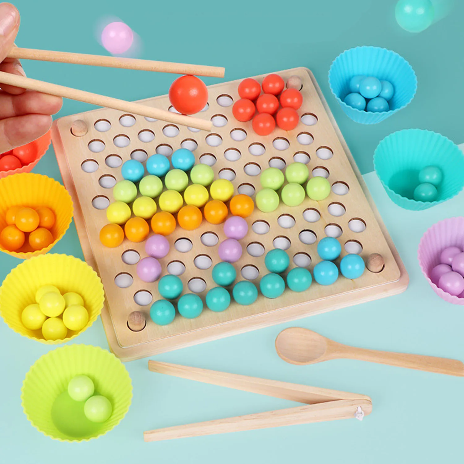 Kids Baby Montessori Træ-Klip, Perler Spisepinde Perler, Puslespil Bord Hænder Hjernen Uddannelse Til At Undervise I Matematik Spil Tidlig Uddannelse Toy 2