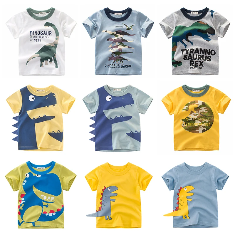 T-Shirt Dinosaur Drenge, Piger, Børn, Børn, Toppe Bomuld Tøj Print Korte Ærmer Sommer Tøj Tegnefilm lille Barn Tee for 2-8 Y 2