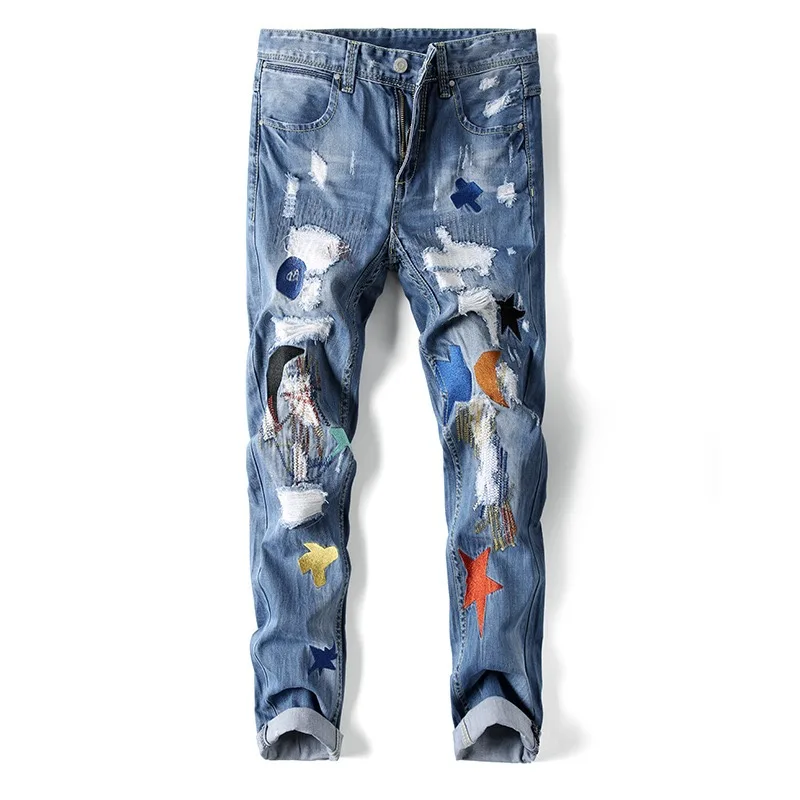 Denim Bukser Foråret Streetwear Blyant Bukser Rippet Vintage Rippet Skinny Jeans Til Mænd 2