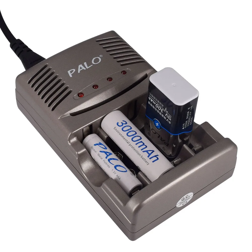 PALO 4-12pcs AA genopladelige batteri AA 3000mah 1,2 V AA batteri til kamera+aa aaa batteri oplader til 9V batteri oplader LED-display 2