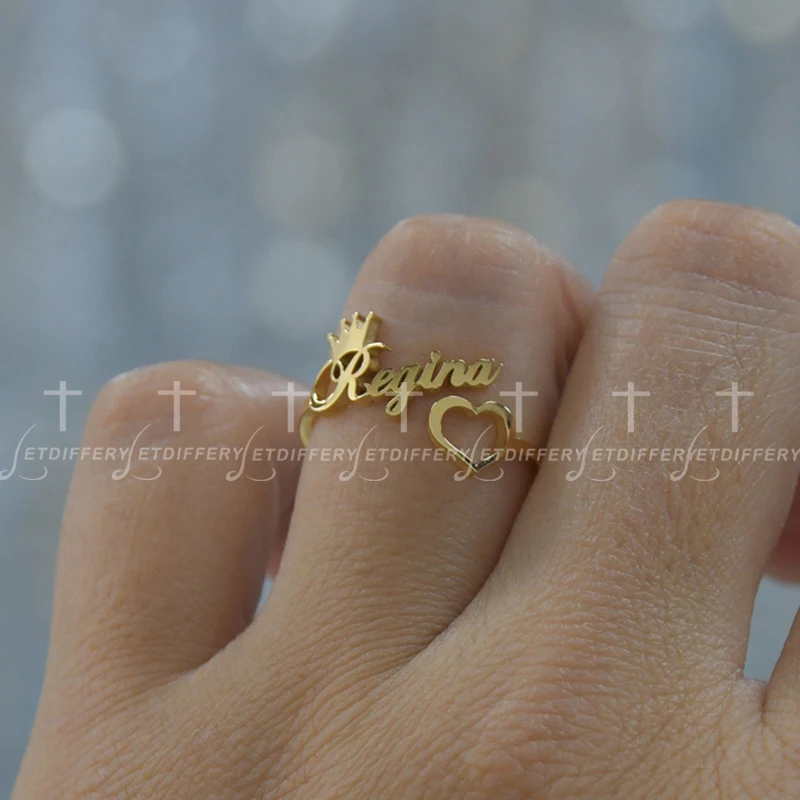 Letdiffery Brugerdefineret Navn-Ringe, Rustfrit Stål Hjerte Crown Personlized Ring for Kvinder Julegaver Dropshipping 2