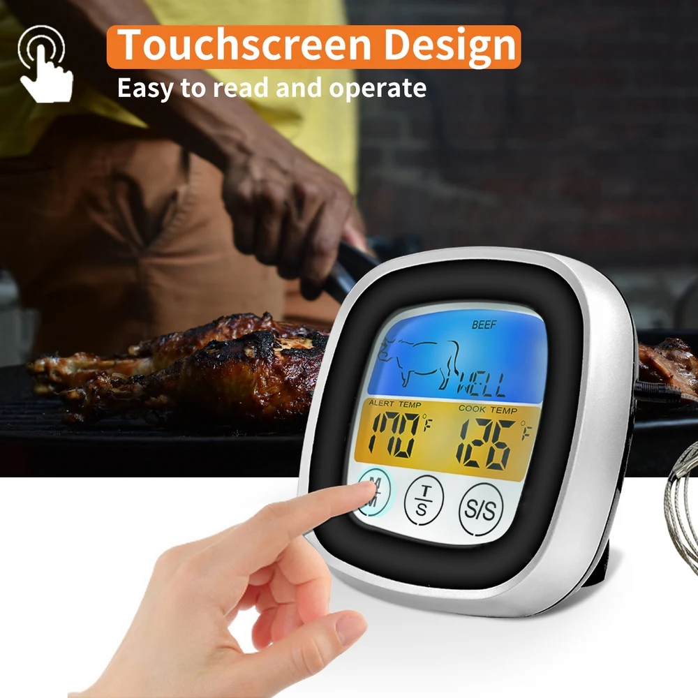 1STK Køkken Mad Digital Display Touch-Termometer Udendørs Grill Termometer Timer Madlavning Kød, Køkken, Nye Værktøjer 2
