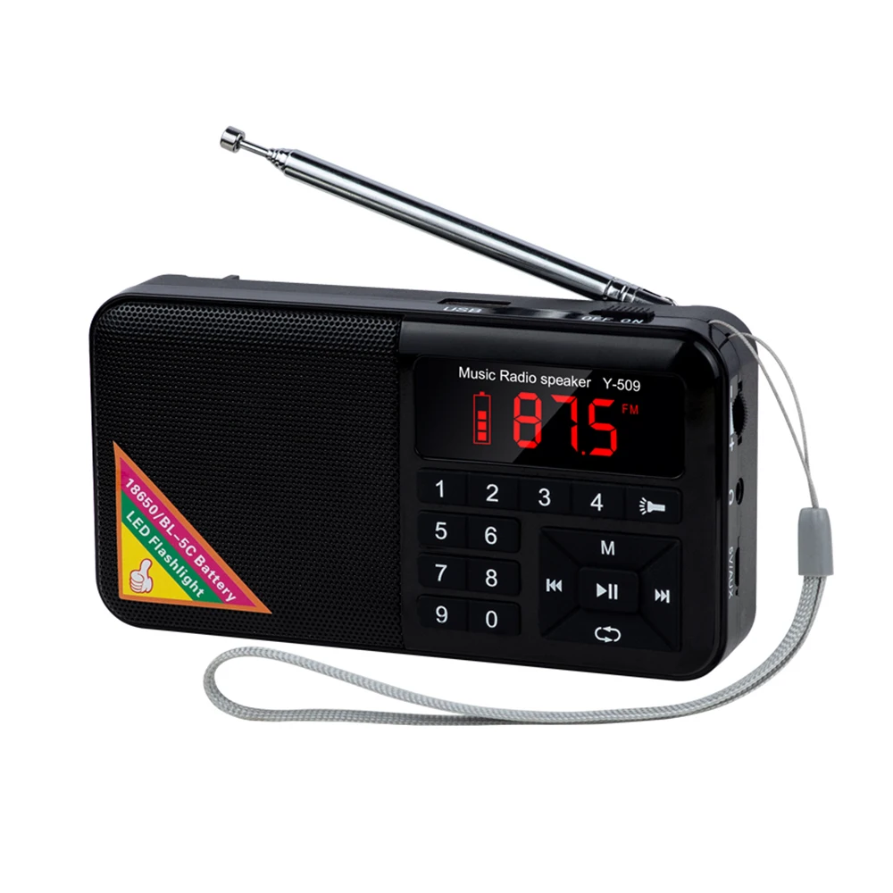 Bærbar FM-Radio Mini Digital Raido Højttaler af Høj Kvalitet MP3-Musik Afspiller TF Kort med LED Lommelygte Skærm 2