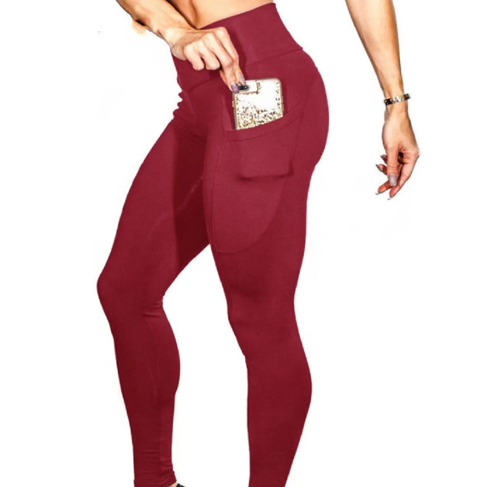 Sexet Push Up Sport, Leggings Yoga Bukser Kvinder Ensfarvet Bukser Lomme Slankende Yoga Træningsdragt Bunden Blyant Bukser Fitness 2