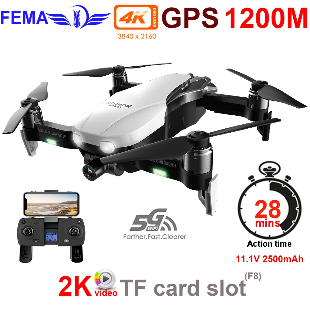 FEMA Gimbal Drone kamera Hd-4K-To-akse F8 5G Wifi FPV H3 RC Quadrocopter Børsteløs GPS Quadcopter Dron Professionel VS SG906PRO 2