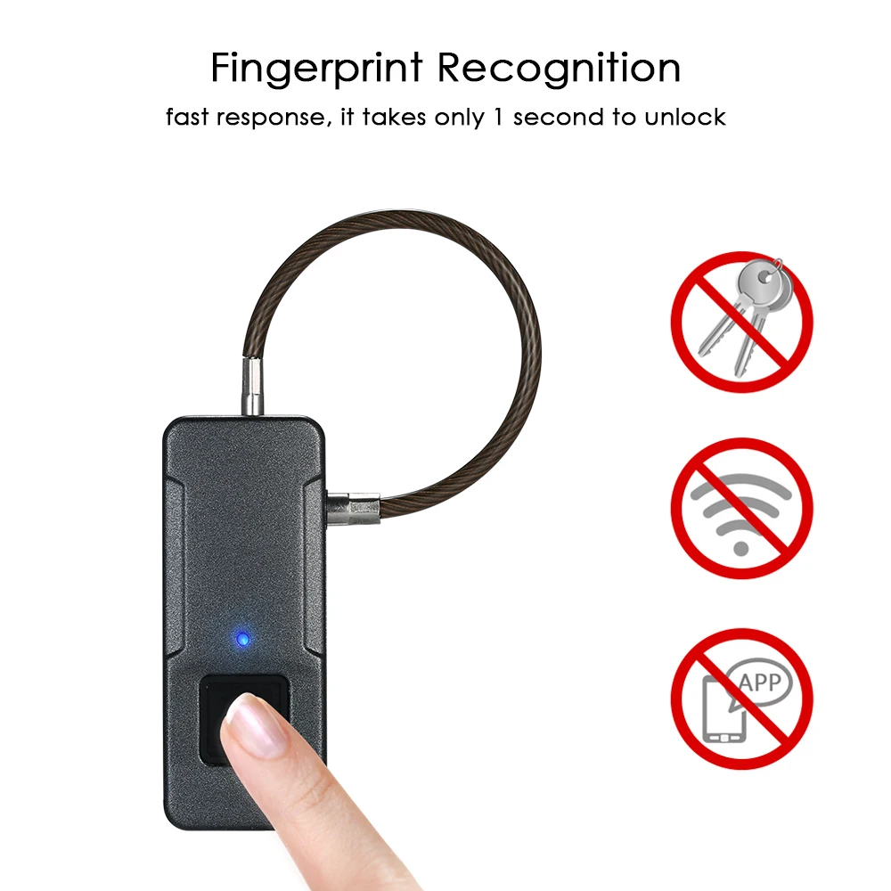 Smart Fingeraftryk Lås USB-Genopladelige Keyless 10 Sæt Fingeraftryk, IP65 Vandtæt, Anti-Tyveri Sikring Hængelås på Døren Bagage 2