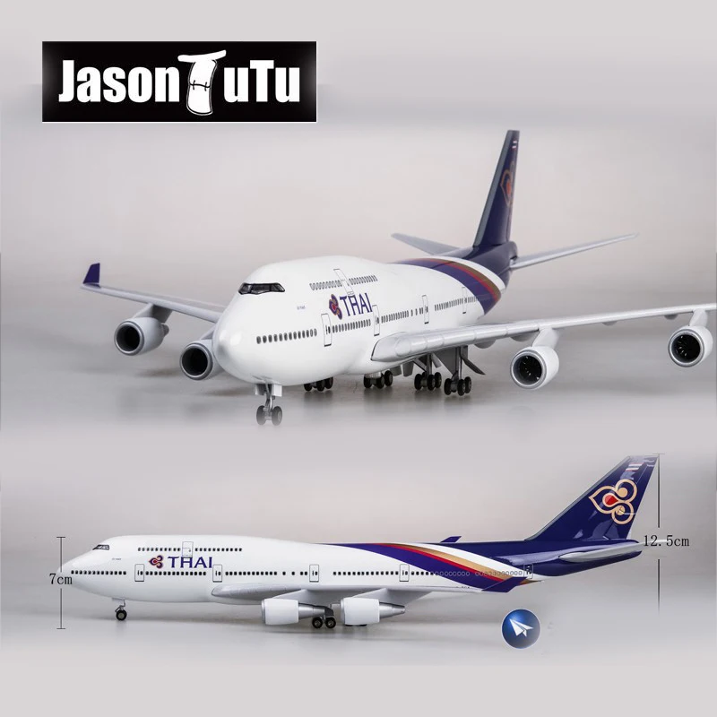 JASON TUTU 47cm Harpiks Trykstøbt 1:160 Skala THAI Boeing b747 Fly Model Fly modelfly Fly med Lys & Hjul 2