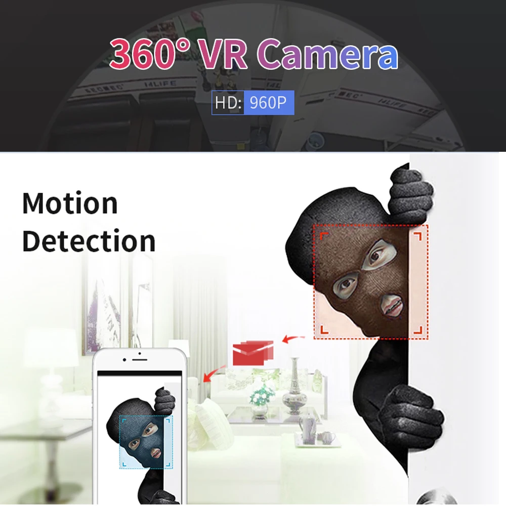 INQMEGA 960P IP-Kamera Trådløse 3D-VR-360 Graders Panorama, Fiskeøje 1,3 MP Home Security SurveillanceSmart wifi Cam YOOSEE 2