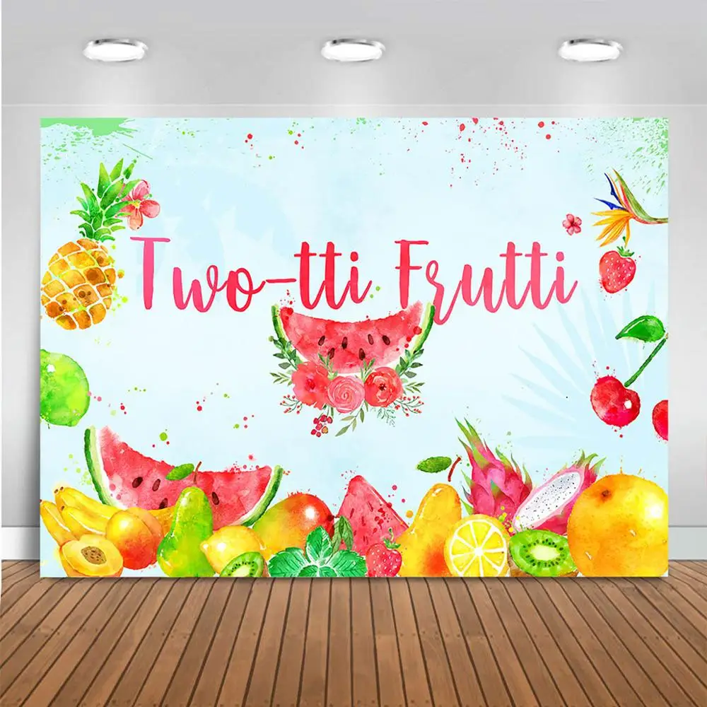 Twotti Frutti Baggrund Piger Sommeren Anden Fødselsdag Part Indretning Sommeren Akvarel Tutti Fruity Fødselsdag Baggrund Banner 2