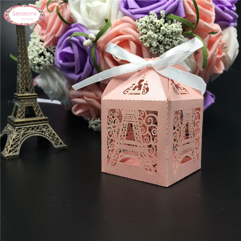 50stk Laser Cut Paris Tower Candy box Chokolade Emballage Fødselsdag Part Dekorationer Børn gaveæske Bryllup Part Forsyninger 2