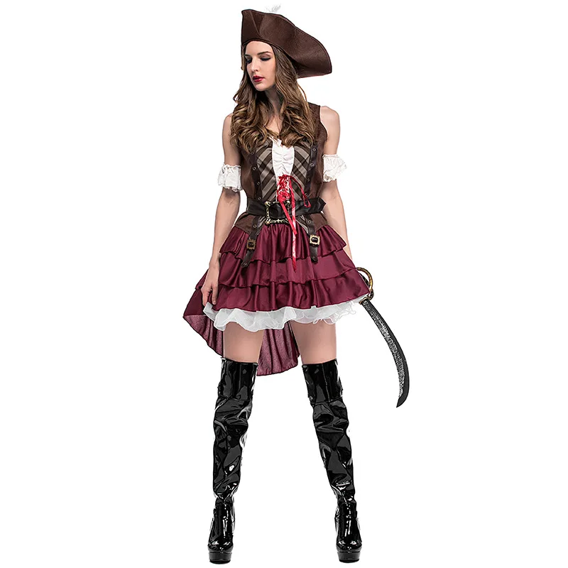 Women Pirate Costume Cosplay Halloween Costume For Adult Carnival Party Suit Dress Up 2