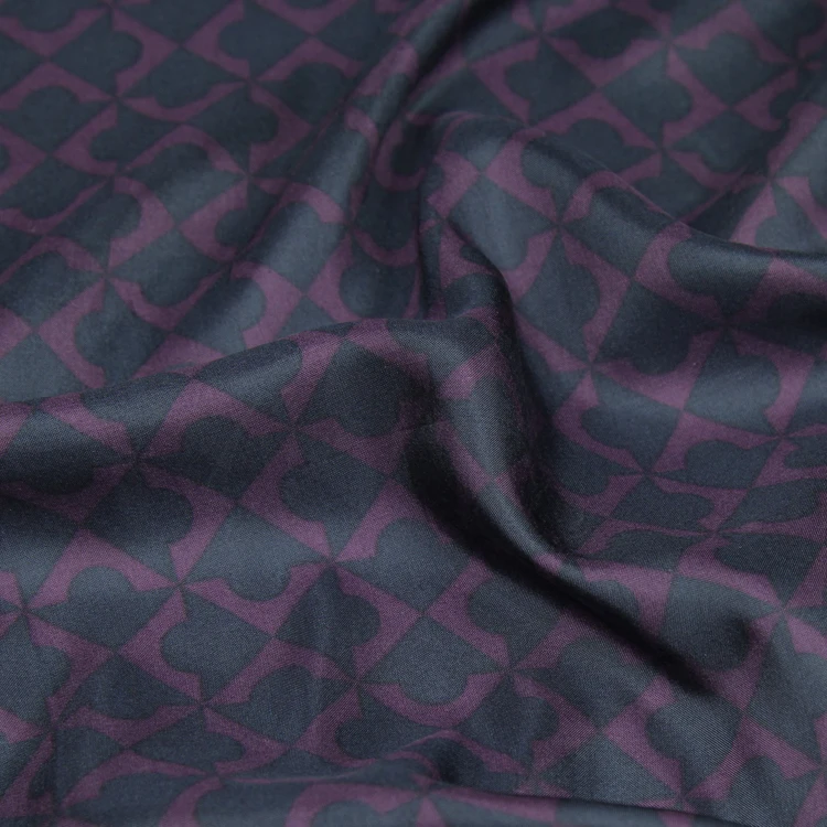 Deep purple geometriske design plaid print ren silke habotai silkestof,SHB041 2