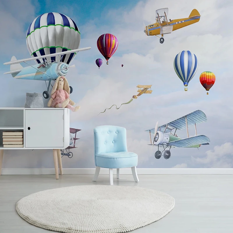 Brugerdefinerede Foto Vægmaleri Tapet Til børneværelset Tegnefilm Fly Ballon Billede Wall Decor Maleri Drenge Værelse Soveværelse Wall Paper 3D 2