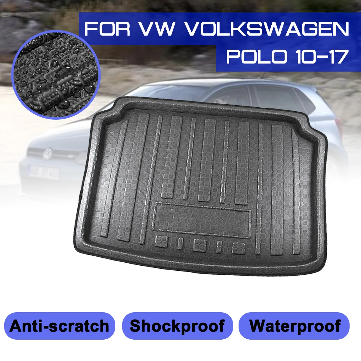 Bil gulvmåtte Tæppe Til VW Volkswagen Polo 2010-2017 Bageste Bagagerummet Anti-mudder Dækning 2