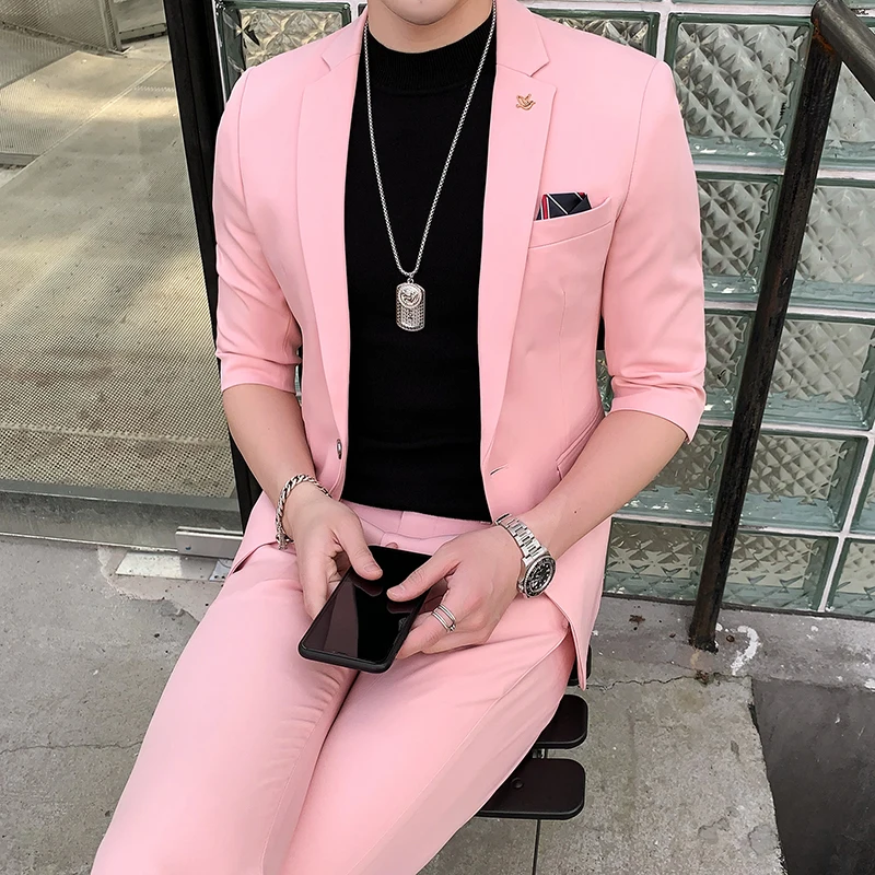 Sommeren Kostume til Mænd Fashion Herre Passer Designere 2019 Pink Passer Herre Night Club Terno Masculino Smocking Slim Fit Homme 2 stk 2