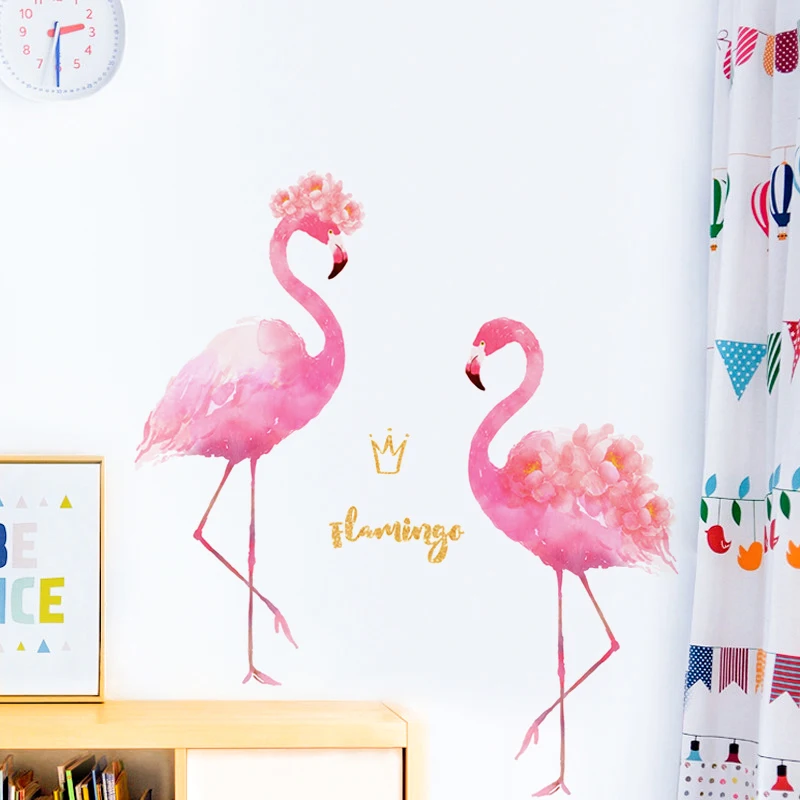 Romantisk flamingo wall sticker lille mønster, selvklæbende hjem væggen indretning soveværelse sengen indretning grils værelse dekoration klistermærker 2