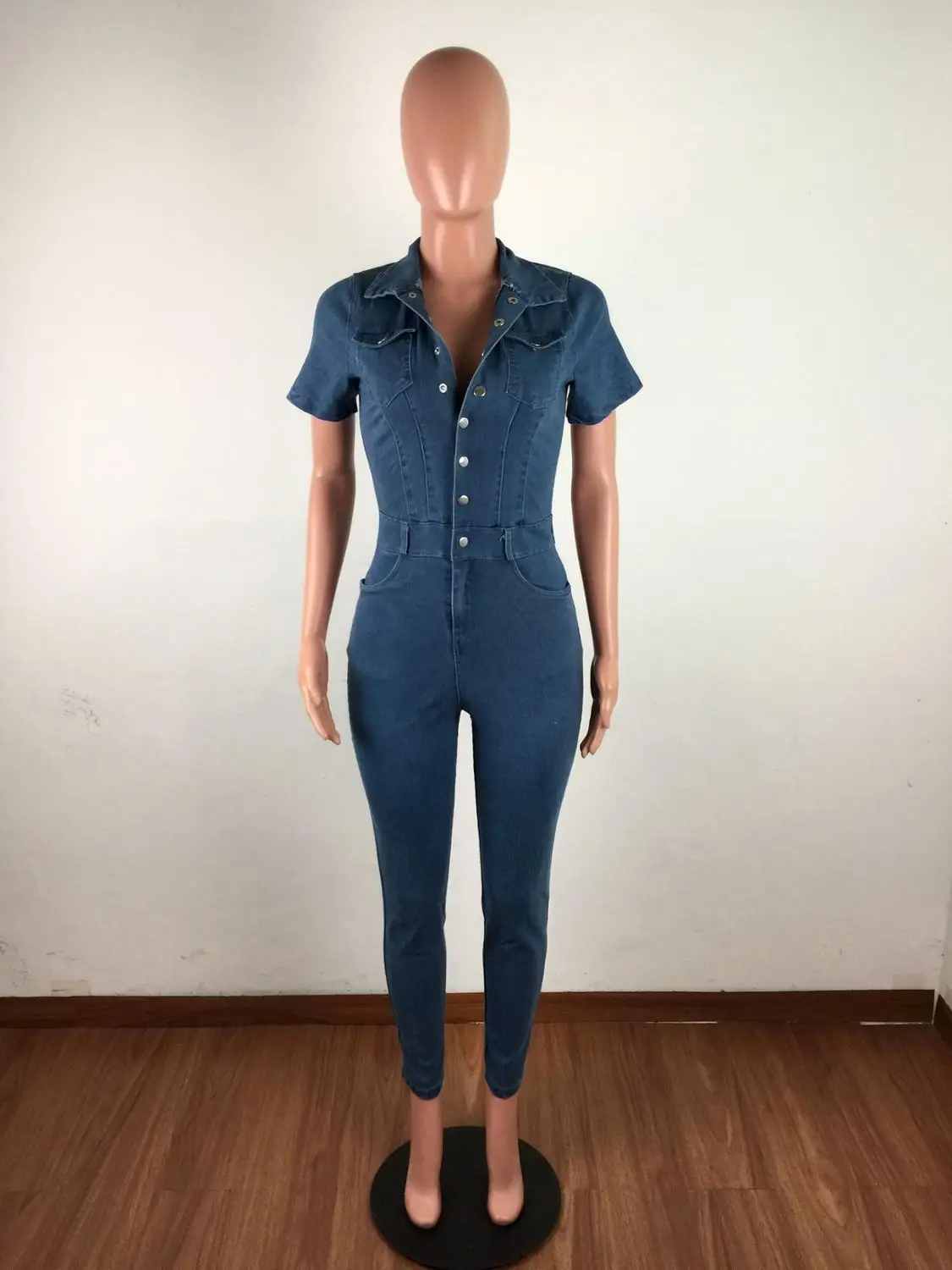 Tmustobe Sommeren Casual Mode Blå Denim Buksedragt For Kvinder Slank kortærmede Blyant Jeans, tynde Denim Buksedragt Kvindelige 2