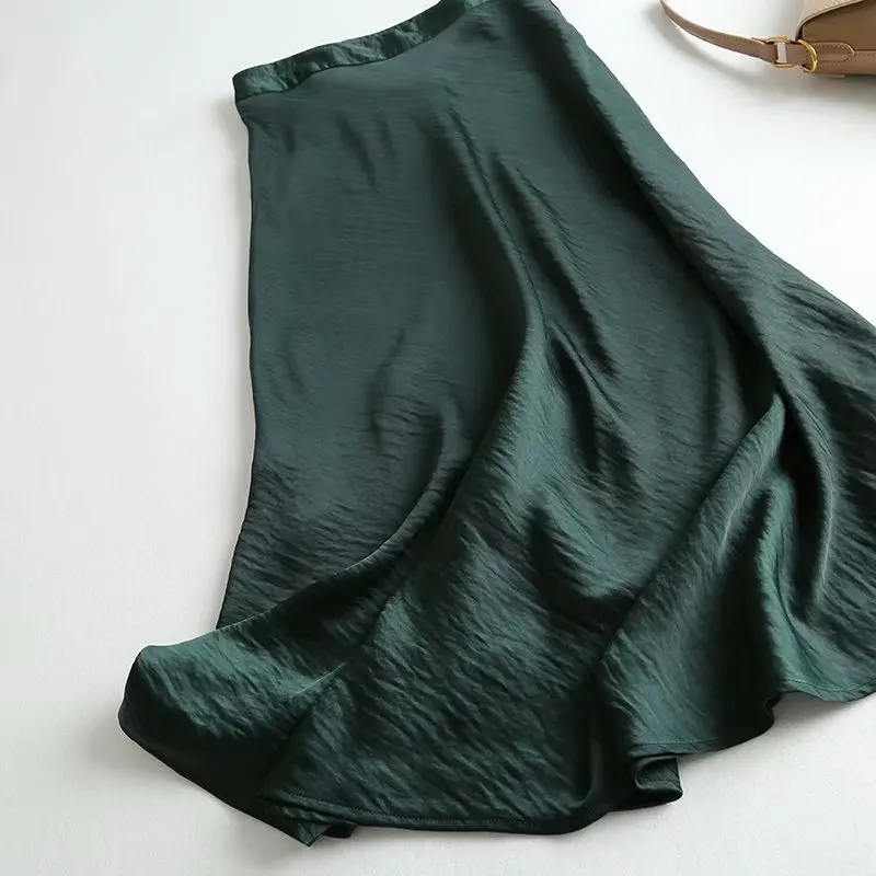 2019 Kvinder, Høj Talje Grønne Linje Nederdele Japan Style Kontor Dame Sommer Lange Nederdele, Elegant Faldas Streetwear 2