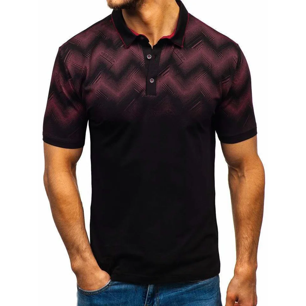 Mænds Afslappet Sports Polo Shirt Europæiske og Amerikanske Stil 3D Gradient Trykt Revers Kort-langærmet Polo Shirt 2