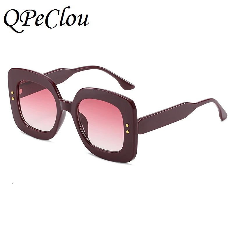 QPeClou Helt Overdimensionerede Solbriller Kvinder Retro Nitte Square solbriller Mode Vintage Plast Gradient Oculos De Sol UV400 2