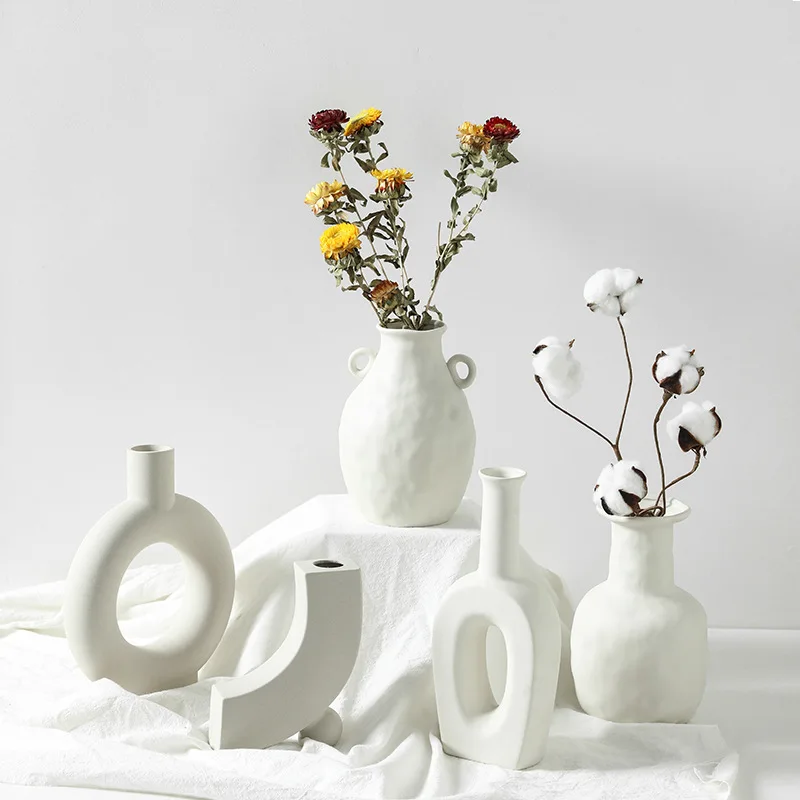 Moderne Hvid Keramik Vaser Kinesisk Stil, Enkel Designet Keramik Og Porcelæn Vaser For Kunstige Blomster Dekorative Figurer 2