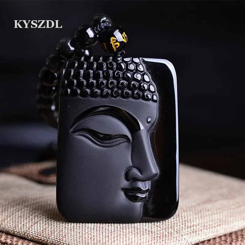 KYSZDL DropShippin Natural Obsidian Sten top mode krystal vedhæng Buddha-Buddha Hoved halskæde Vedhæng gave til mænd og kvinder 2