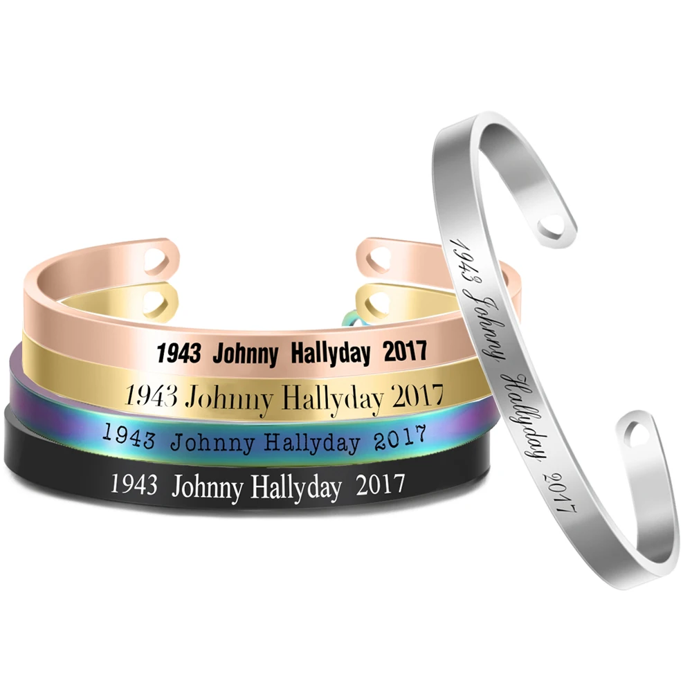 Tilpassede Personlige 5 Farver 6MM Armbånd fransk Rocker Johnny Hallyday Memorial Rustfrit Stål Armbånd & Øreringe 2