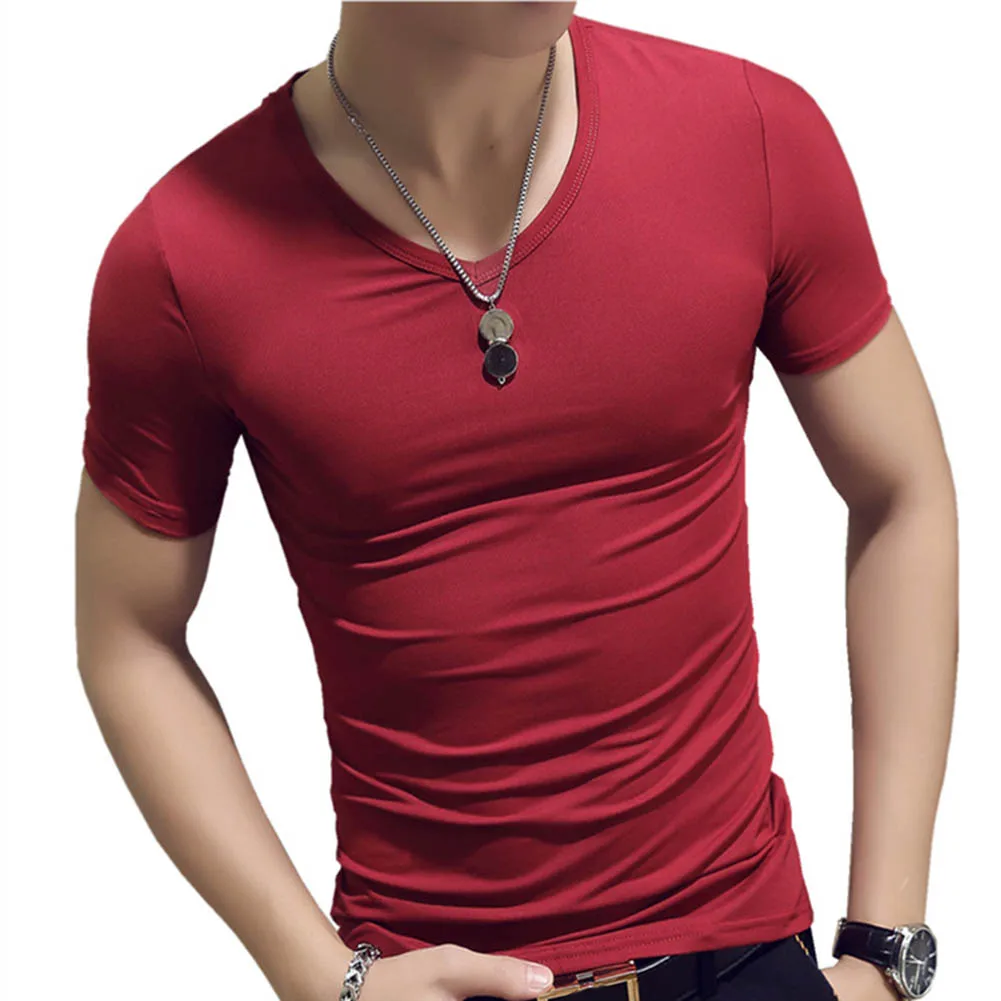 Koreanere Sommeren Mænd T-Shirt Korte Ærmer V-Hals Solid Farve Toppe Trænings-Og Casual Skjorter H9 2