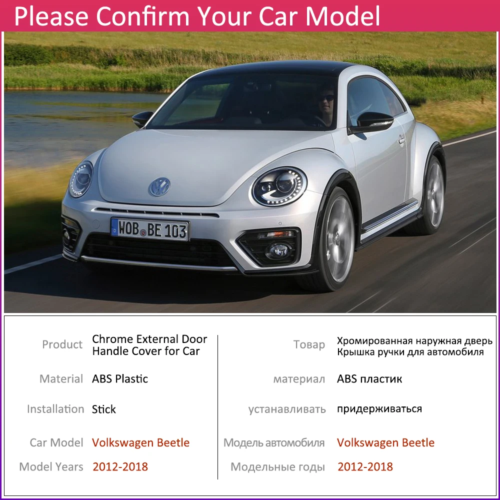 For Volkswagen, VW Beetle New Beetle 2012~2018 Krom dørhåndtag Dække Bil Tilbehør Klistermærker Trim Sæt 2013 2016 2017 2
