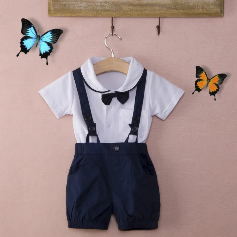 Mode HOT salg Barn Kids Baby Drenge Tøj, butterfly, Hvid T-shirt Søde Navy Blå Hagesmæk Korte Bukser Formelle Korte Tøj Sæt 2
