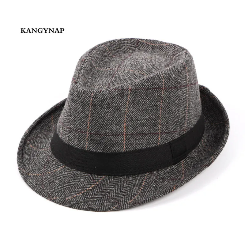 [KAGYNAP] Engros-England-Stil Classic Grid Mænd Jazz Hat Spring Nye Casual Fashion Cap Uldne Far Hat 2