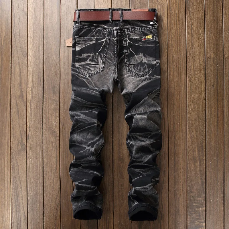 Casual Jeans Retro-Patchwork Cowboy Bukser I Høj Kvalitet Trykt Jeans Sort Bomuld Mænd Vask Lige Jeans 2020 Efterår, Vinter 2