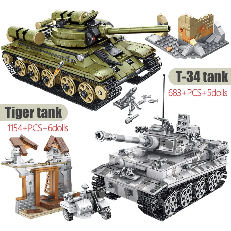 1154pcs Byen Diy tysk Tiger Kampvogn Blokke Tekniske WW2 Empires of Steel Army T-34 Kampvognen byggesten Legetøj Til Drenge 2