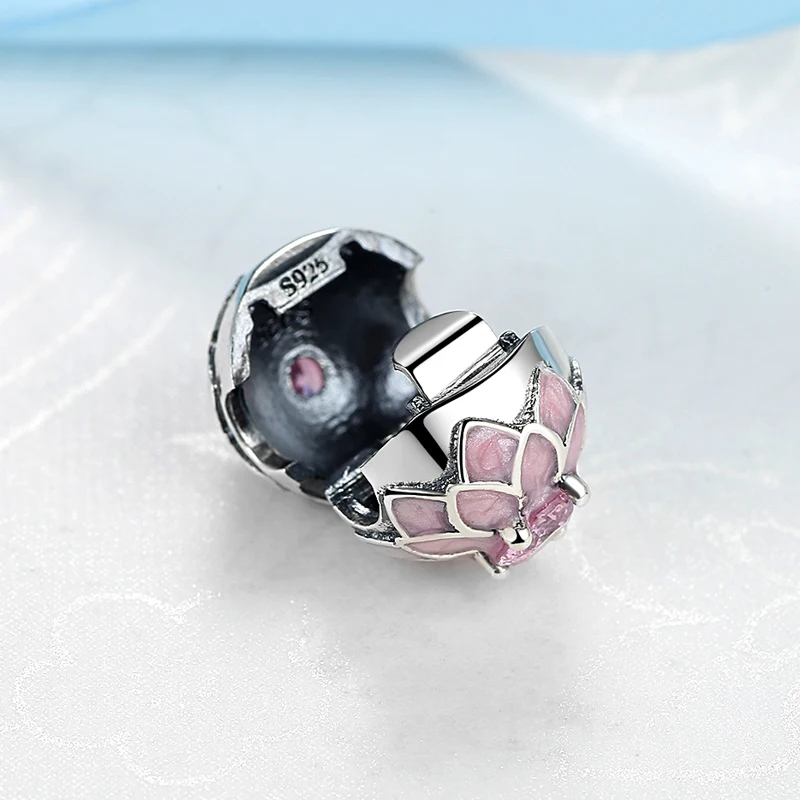925 Sterling Sølv Perler Pink Blomst Sikkerhed Prop Crystal Klip Perle Charms Passer Oprindelige Armbånd & Armbånd Smykker 2