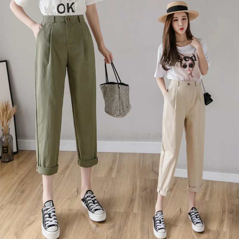 Midt i Taljen Casual Bukser Kvinder Lige Løs Kvinders koreanske Slank Harem bukser Plus Size Ni Bukser Mode Overalls Lynlås Knapper 2